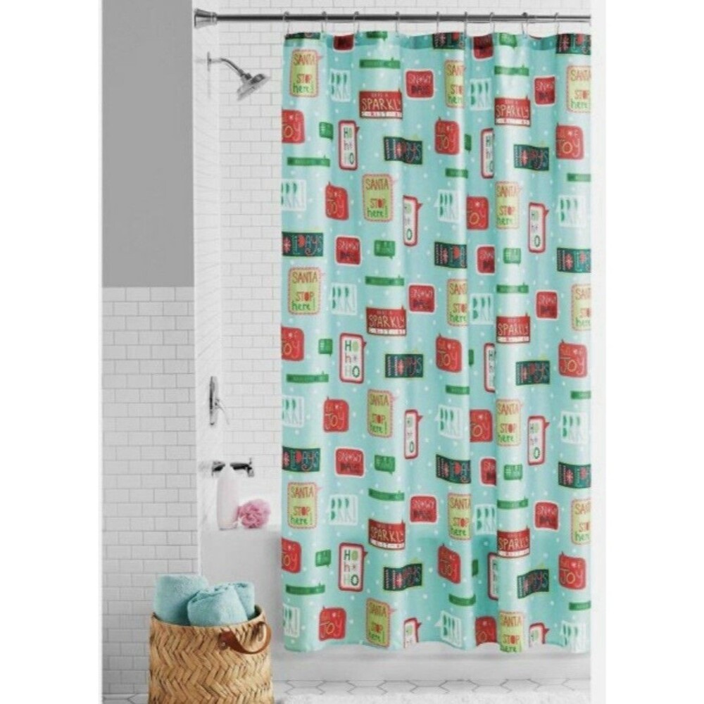 Holiday Time Christmas Fabric Shower Curtain 72" x 72" Holiday Santa